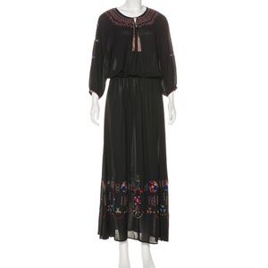 THE GREAT Long Black Embroidered Dress